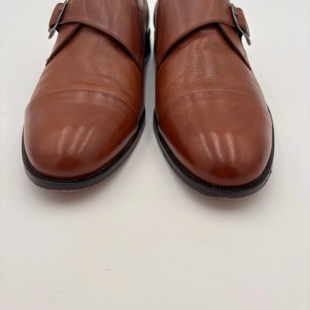 Johnston & Murphy Monk Strap Shoes Mens 11.5 Tan Cap Toe Leather Buckle
